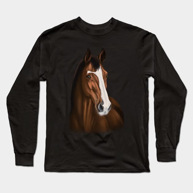 Realistic Brown/Red Horse with Blaze Long Sleeve T-Shirt by FalconArt